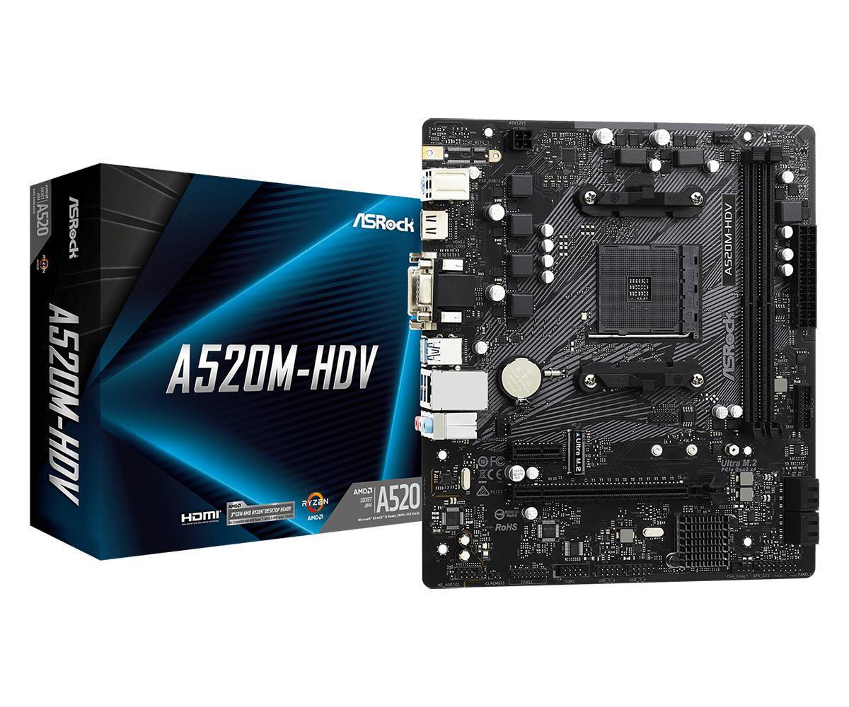 ASROCK A520M-HDV - MATX - AM4 - 2X DDR4 - VGA - DVI - HDMI - SATA+RAID - M.2