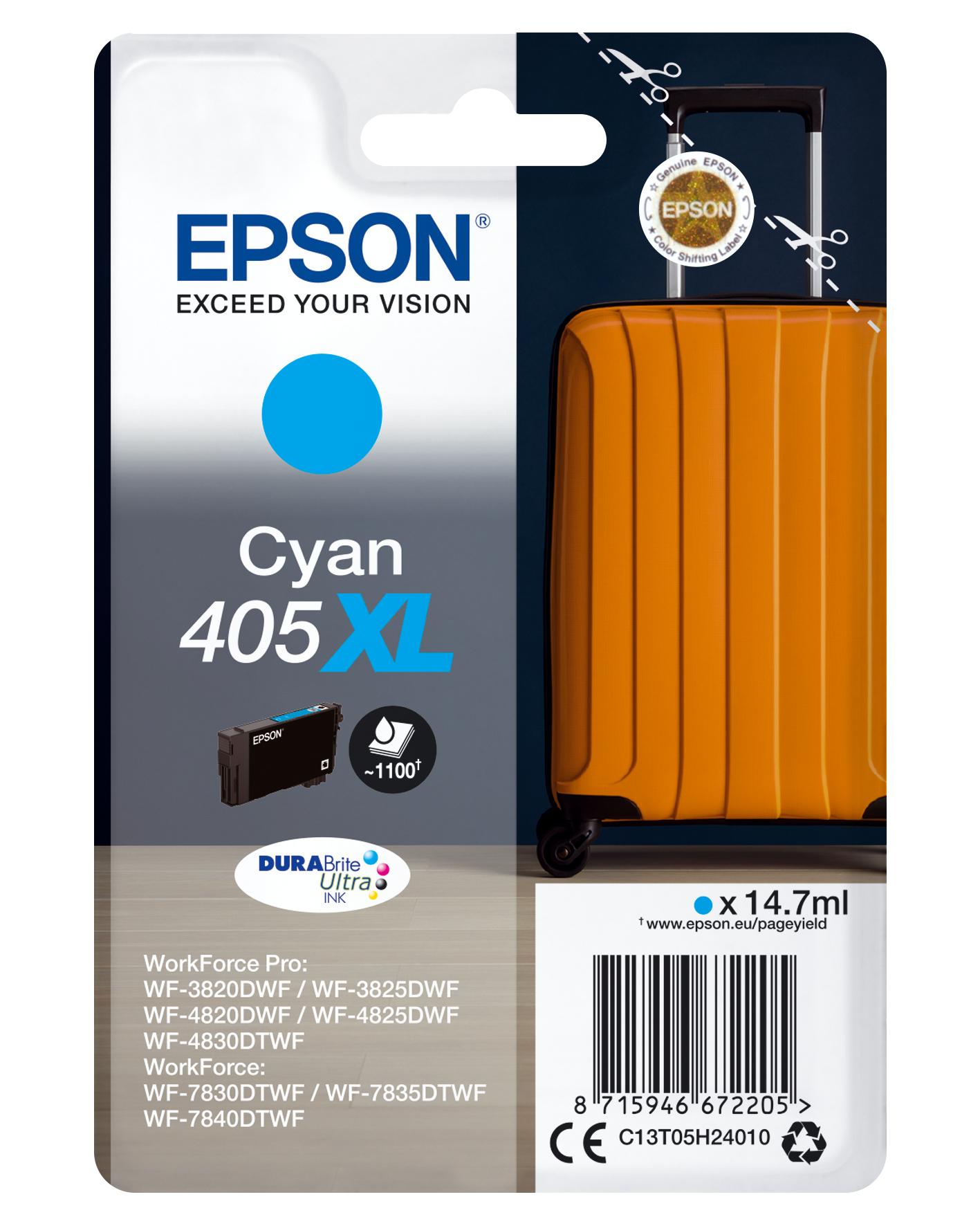 Epson Singlepack Cyan 405XL DURABrite Ultra Ink (Epson 405XL - 14.7 ml - XL - ciano - originale - blister con radiofrequenza /