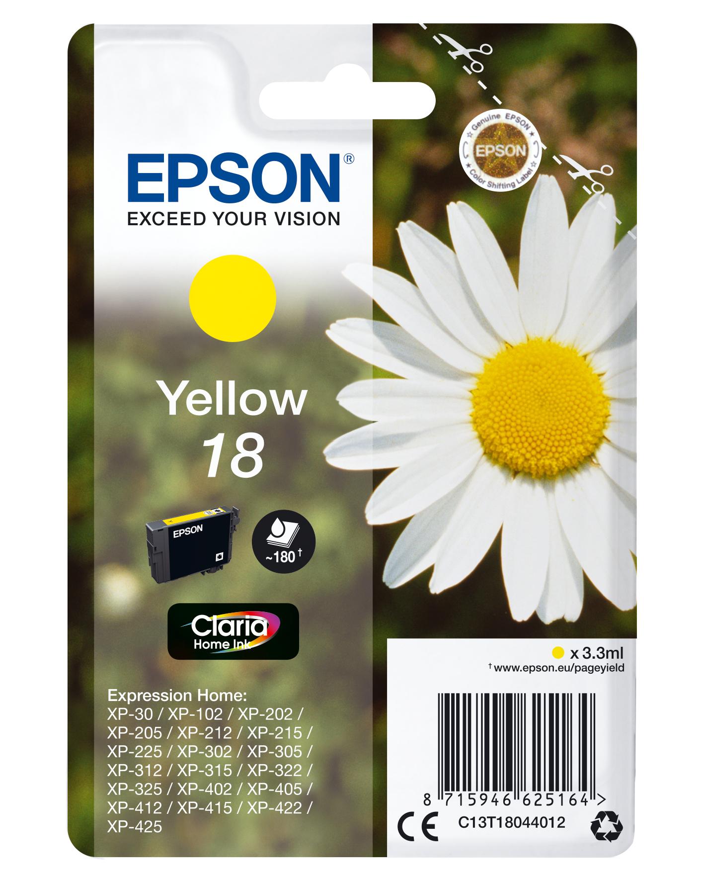 Epson Daisy Cartuccia Margherita Giallo Inchiostri Claria Home 18 (EPSON T1804 18 YELLOW INK CLARIA HOME DAISY 180PAGES)