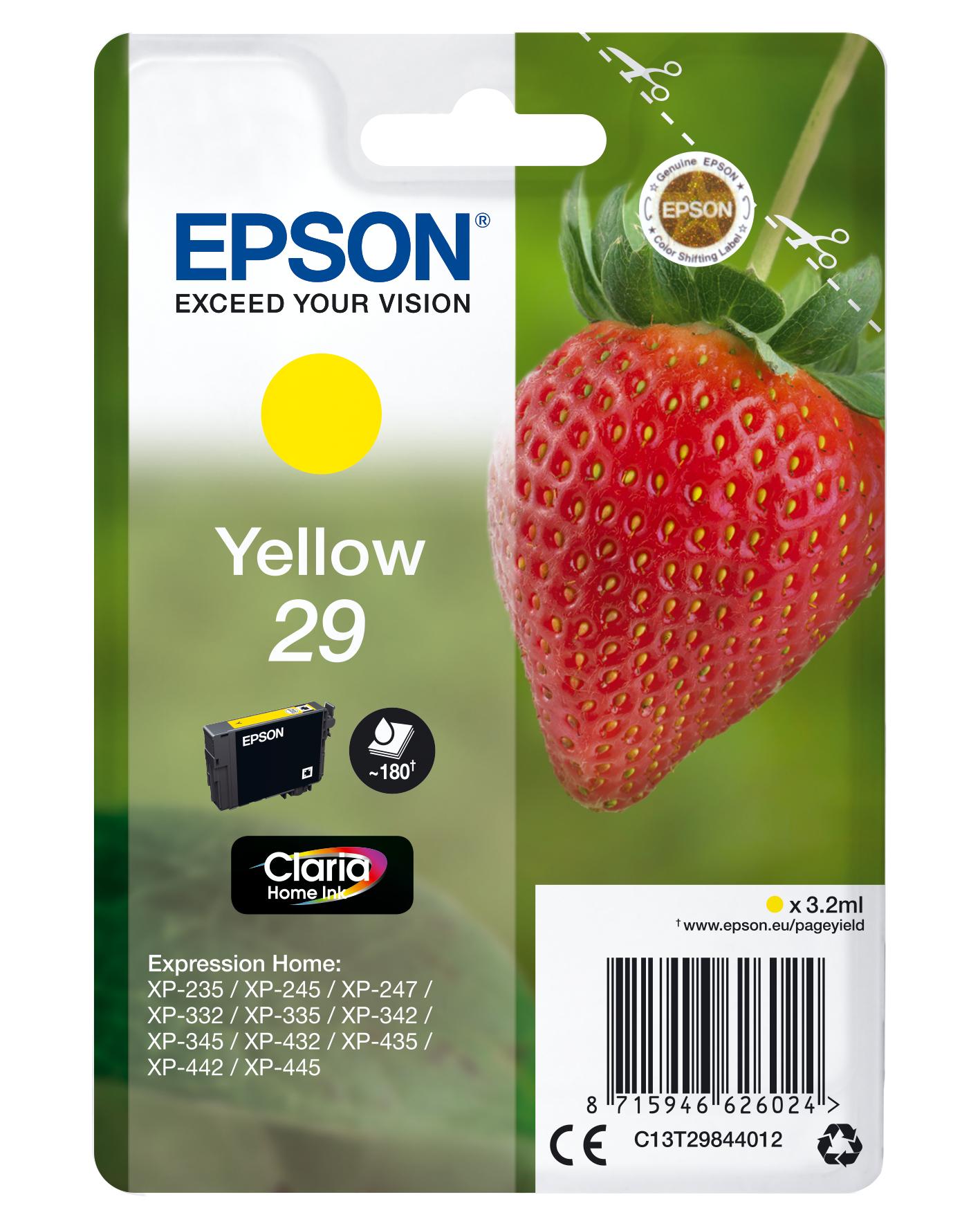 Epson Strawberry Cartuccia Fragole Giallo Inchiostri Claria Home 29 (Epson 29 - gul - original - bl?kpatron)