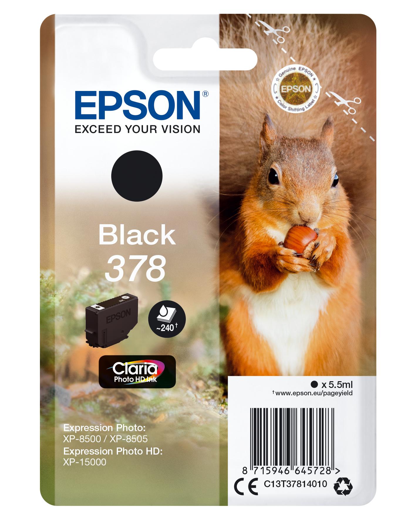 Epson Squirrel Singlepack Black 378 Claria Photo HD Ink (EPSON 378 BLACK INKJET CARTRIDGE SQUIRREL 5.5ML)