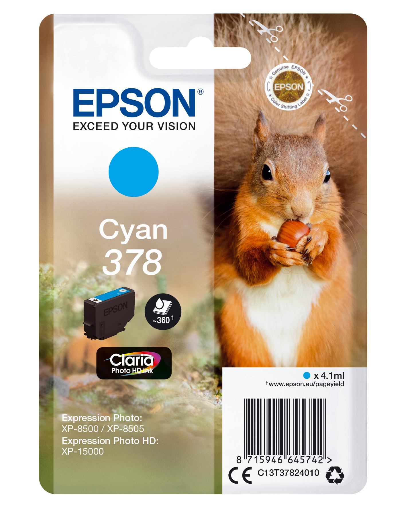 Epson Squirrel Singlepack Cyan 378 Claria Photo HD Ink (Epson 378 Cyan HD Inkjet Cartr 378 SERIES SQUIRREL)