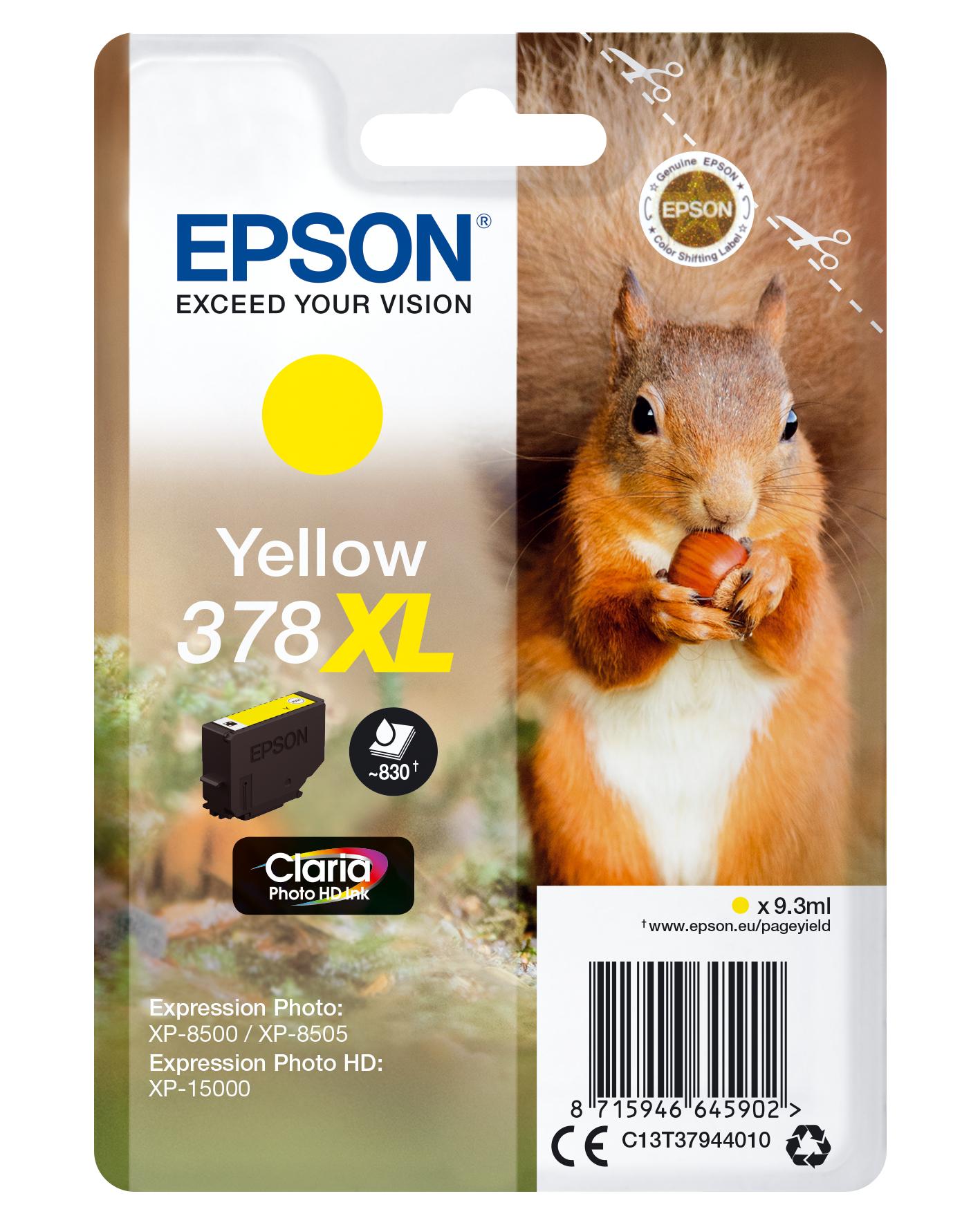 Epson Squirrel Singlepack Yellow 378XL Claria Photo HD Ink (EPSON 378XL YELLOW PHOTO HD INK CARTRIDGE SQUIRREL)