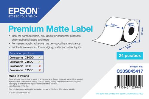 Epson Premium Matte Label - Continuous Roll 51mm x 35m (1ROLL PREMIUM MATTE LABEL CONT - 51MM X 35M)