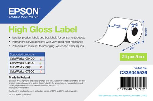 Epson High Gloss Label - Continuous Roll: 51mm x 33m (HIGH GLOSS LABEL - CONTINUOUS - 51MM X 33M)