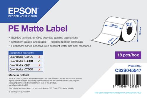 Epson PE Matte Label - Die-cut Roll: 102mm x 51mm, 535 labels (Epson PE - pressestempel sk?reetikette)