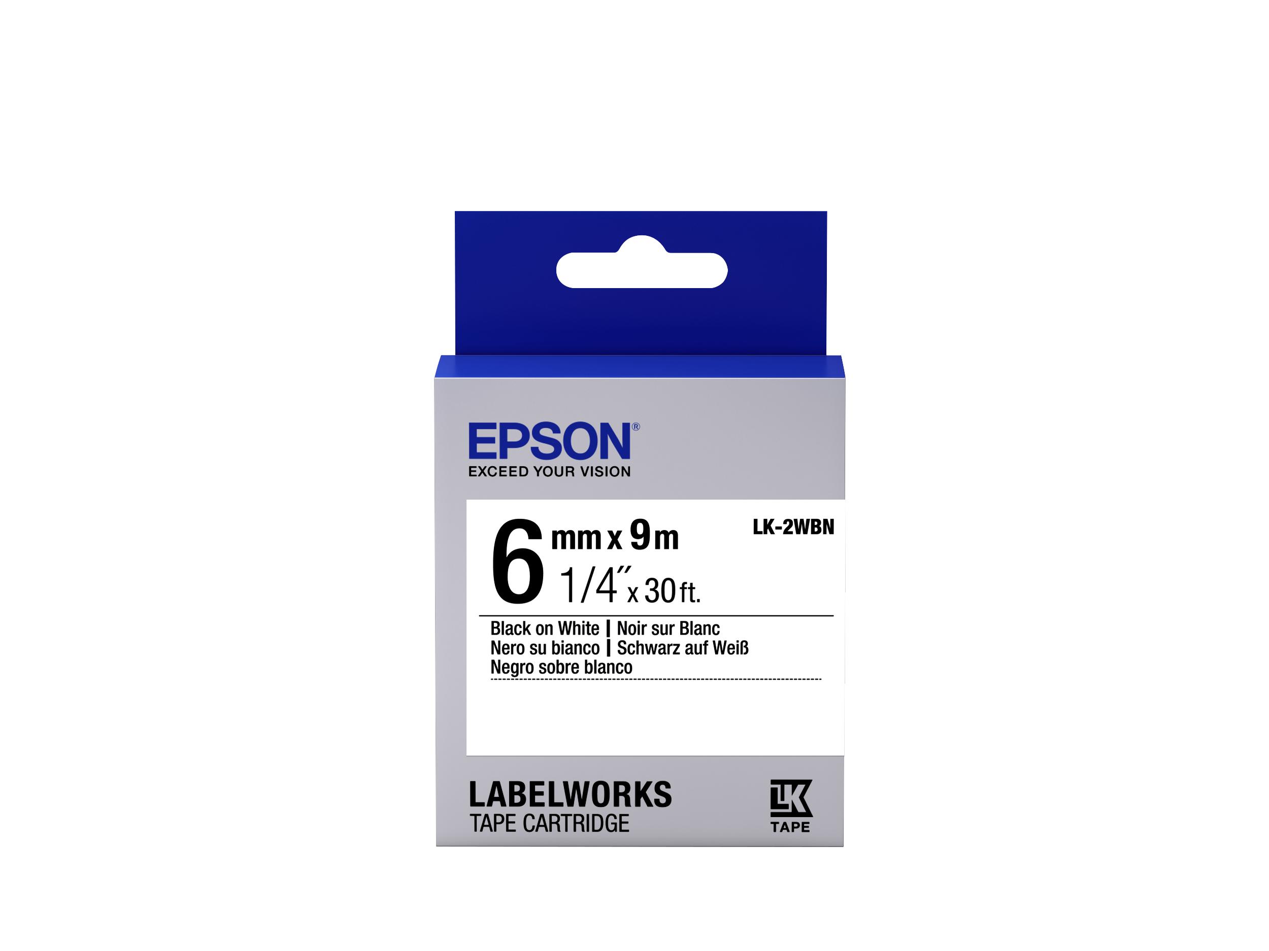 Epson Nastro fondo Standard Bianco per testo Nero 6/9 LK-2WBN (EPSON LABEL TAPE EPSON LABELWOR - LK-2WB.- 6 MM - WHITE)