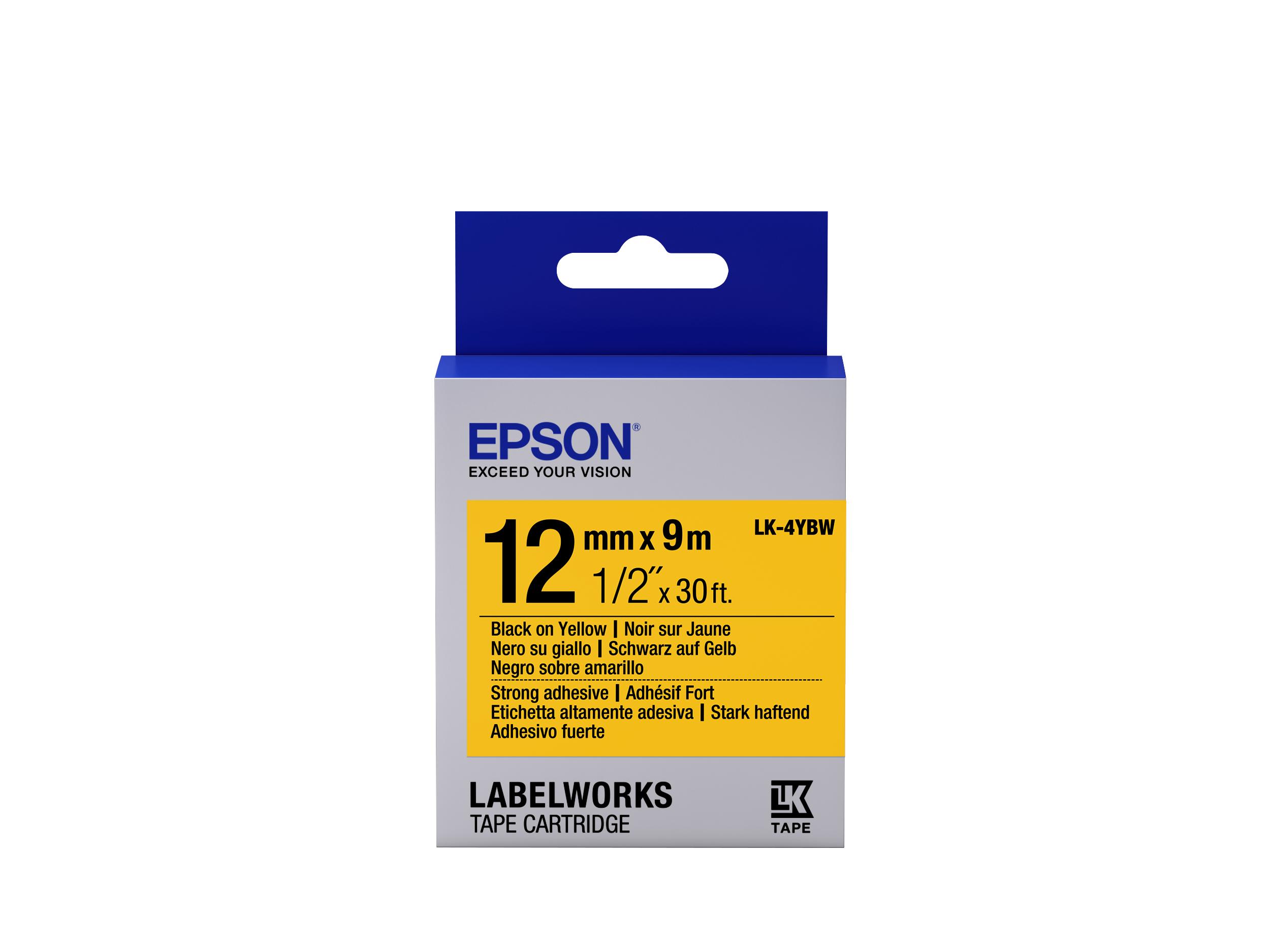 Epson Nastro fondo Pastello Giallo per testo Nero, altamente adesivo 12/9 LK-4YBW (EPSON LK-4YBW LABEL CARTRIDGE BLACK YELLOW 1