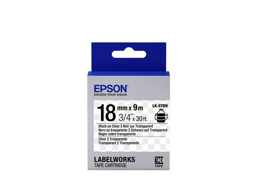 Epson Nastro fondo Trasparente per testo Nero 18/9 LK-5TBN (TAPE LK-5TBN CLEAR BLK-/CLEAR - CLEAR 18/9)