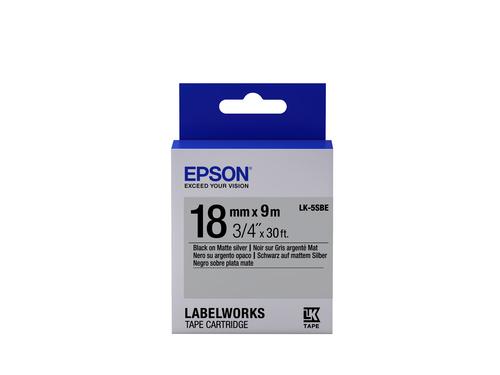 Epson Nastro fondo Opaco Argento per testo Nero 18/9 LK-5SBE