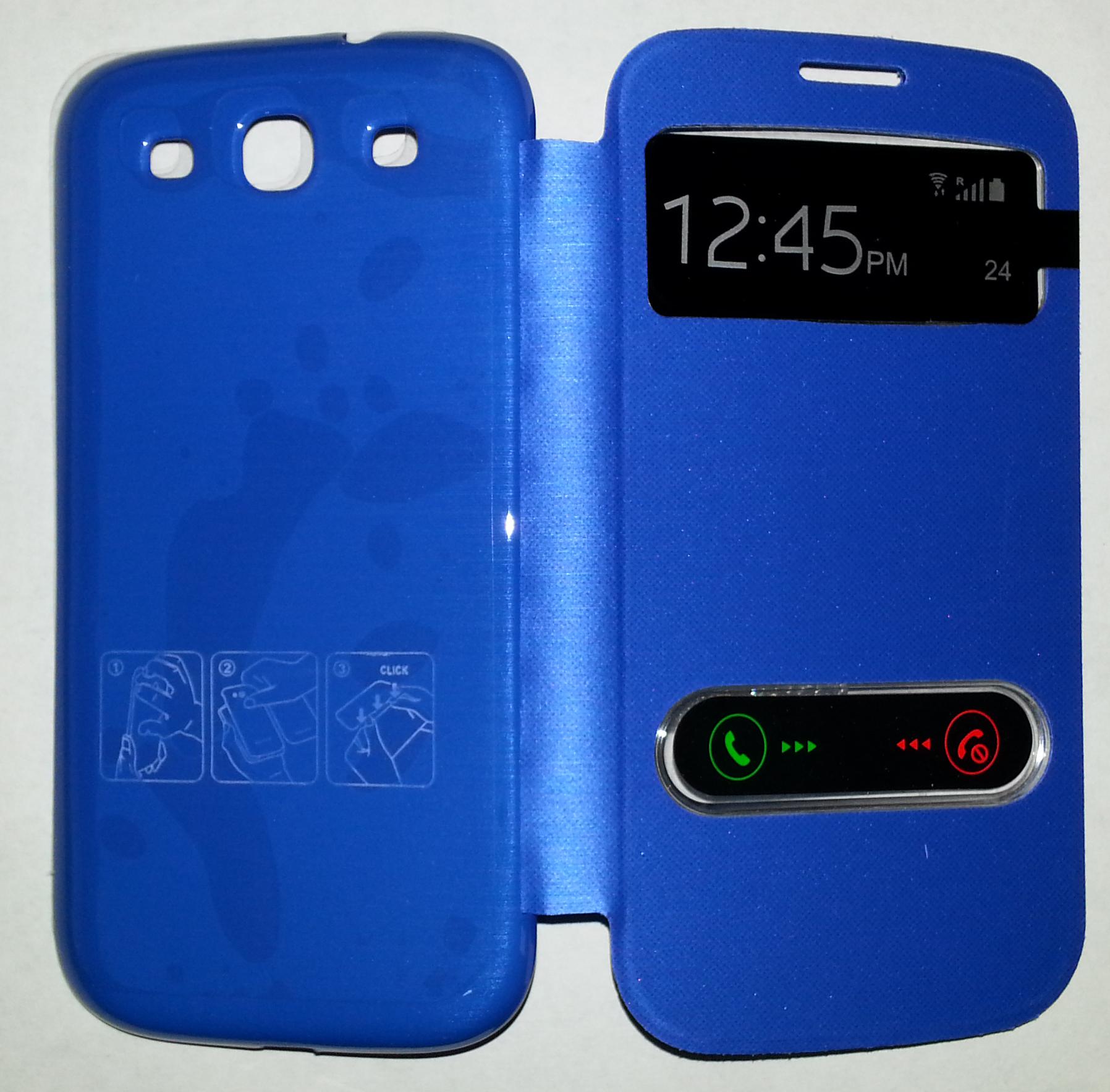 MEDIAKING CUSTODIA A FLIP PROTETTIVA IN ECOPELLE VISUALE ORARIO FRONTALE PER SAMSUNG GALAXY S3 BLUE MKFLIP03B