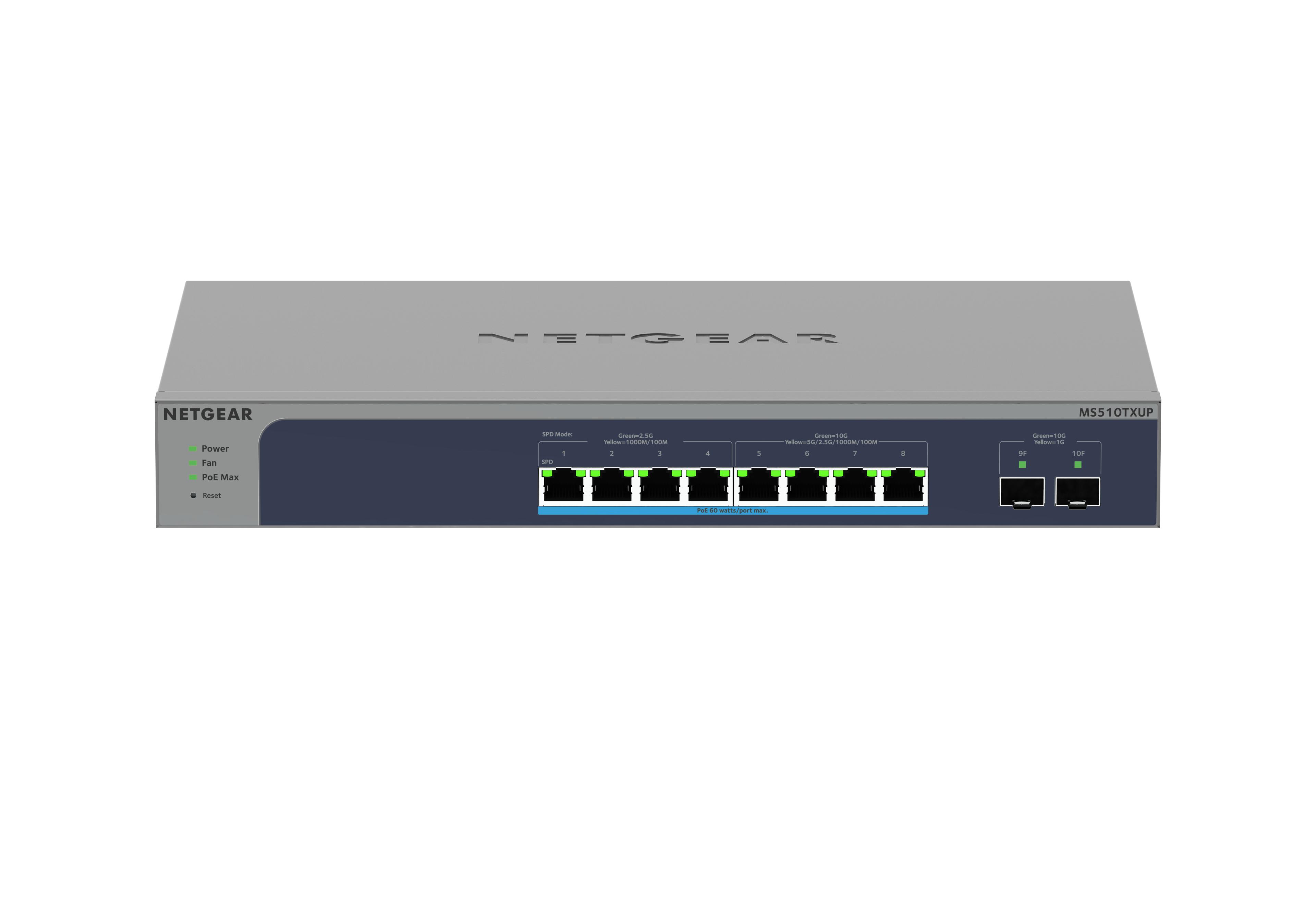 NETGEAR 8-Port Multi-Gigabit/10G Ethernet Ultra60 PoE++ Smart Switch with 2 SFP+ Ports (MS510TXUP) Gestito L2+ 10G Ethernet (10