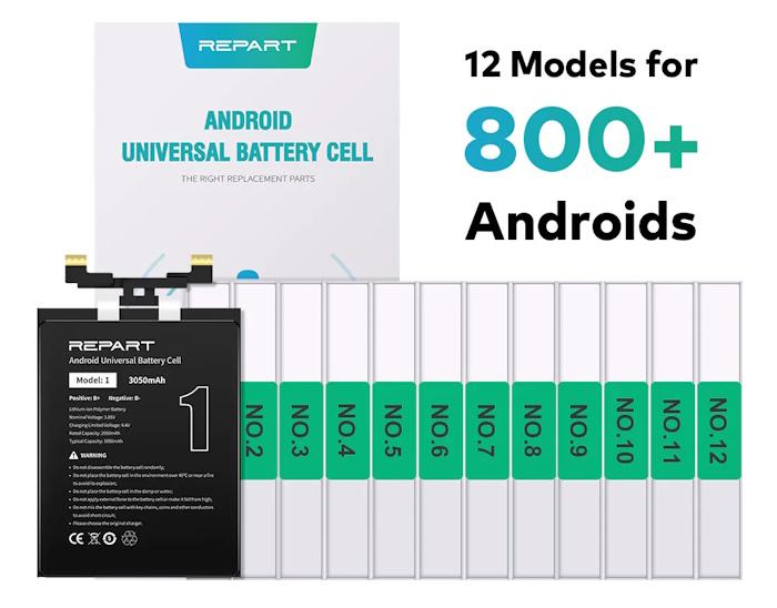 Set 12 Modelli di batteria senza Chip per Android Universali